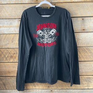 Johnson Motors Shirt Mens XXL Black Skull Crew Neck Long Sleeve Made in USA